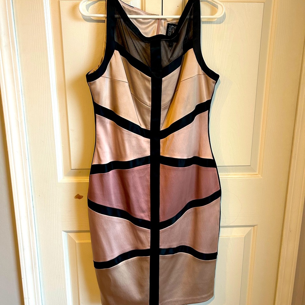JAX Blush & Black Bodycon Bandage Caged Back Party Dress Sleeveless - Size 14